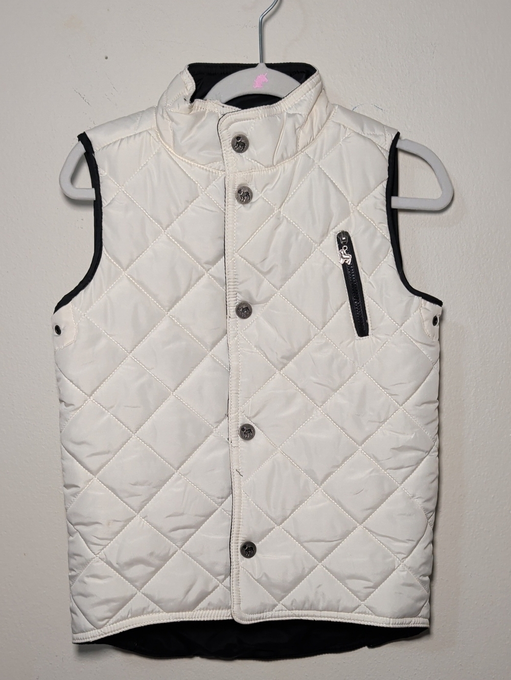 Frenchie Cream Quilted Puffer Vest Bulldog Buttons + Zipper Pull Boys Size 4T